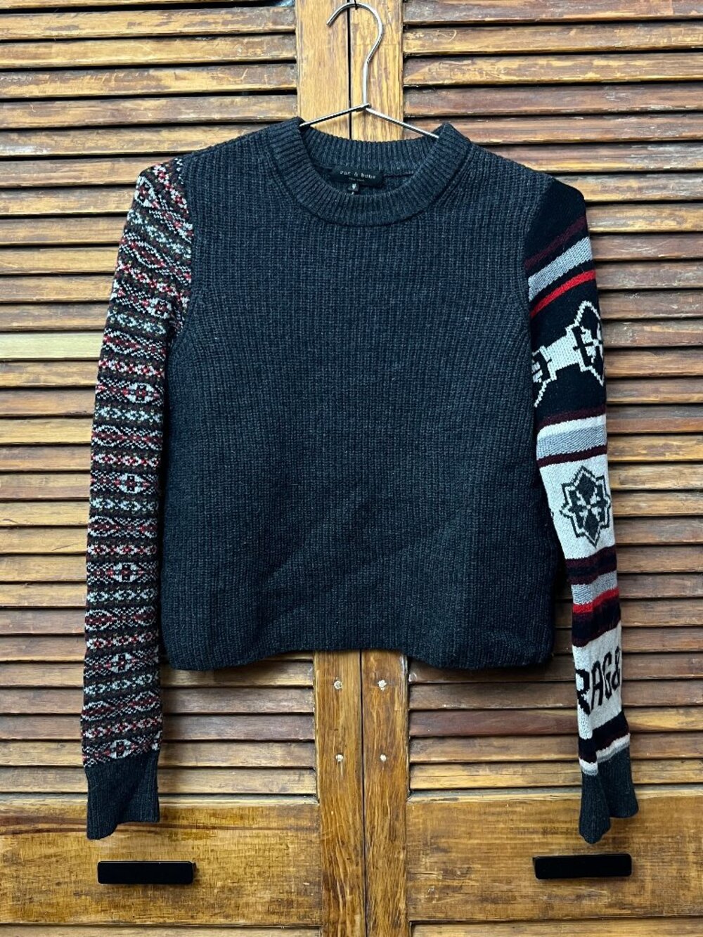 Rag & Bone wool logo sweater, heathered dark grey, xs
